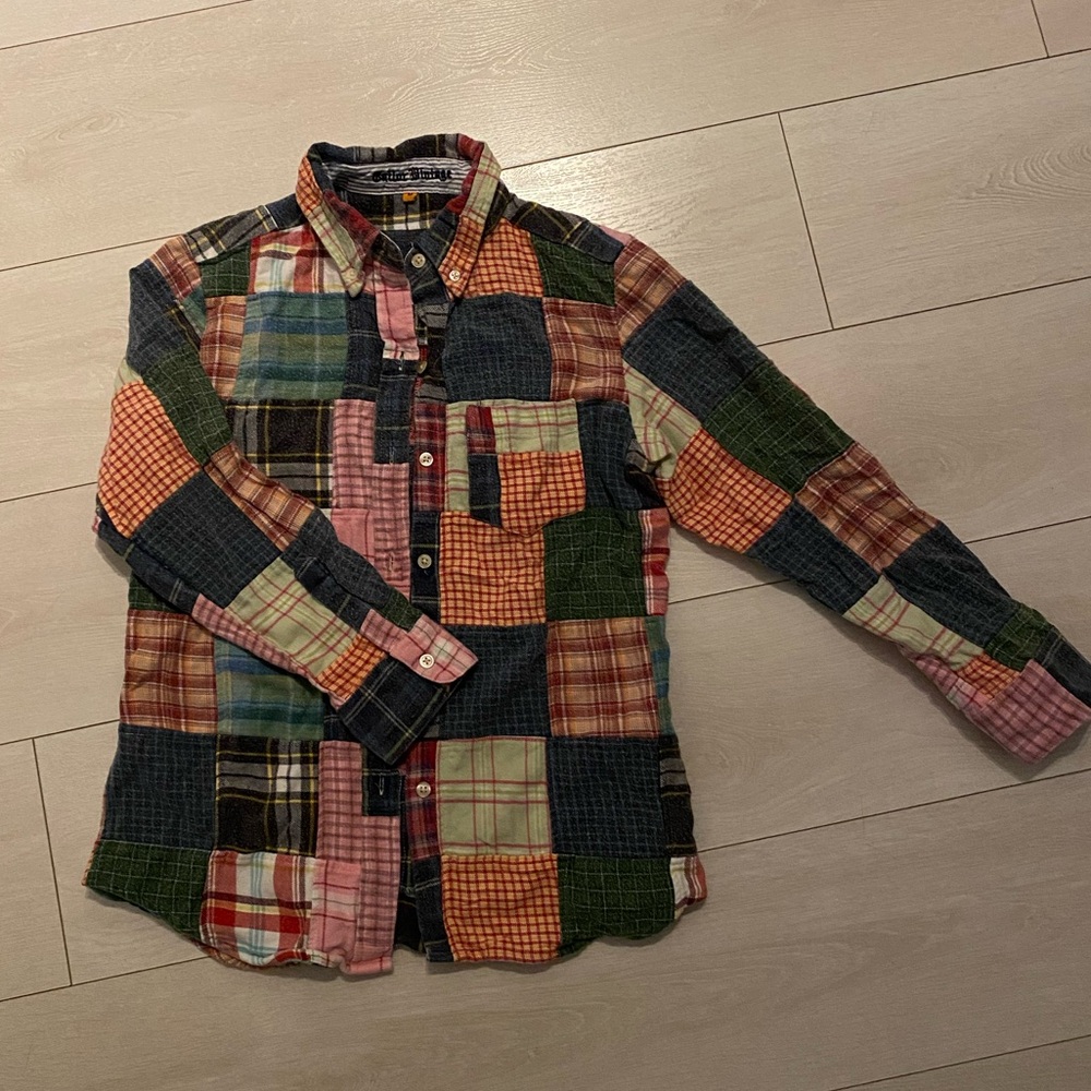 Vintage plaid patchwork button up shirt